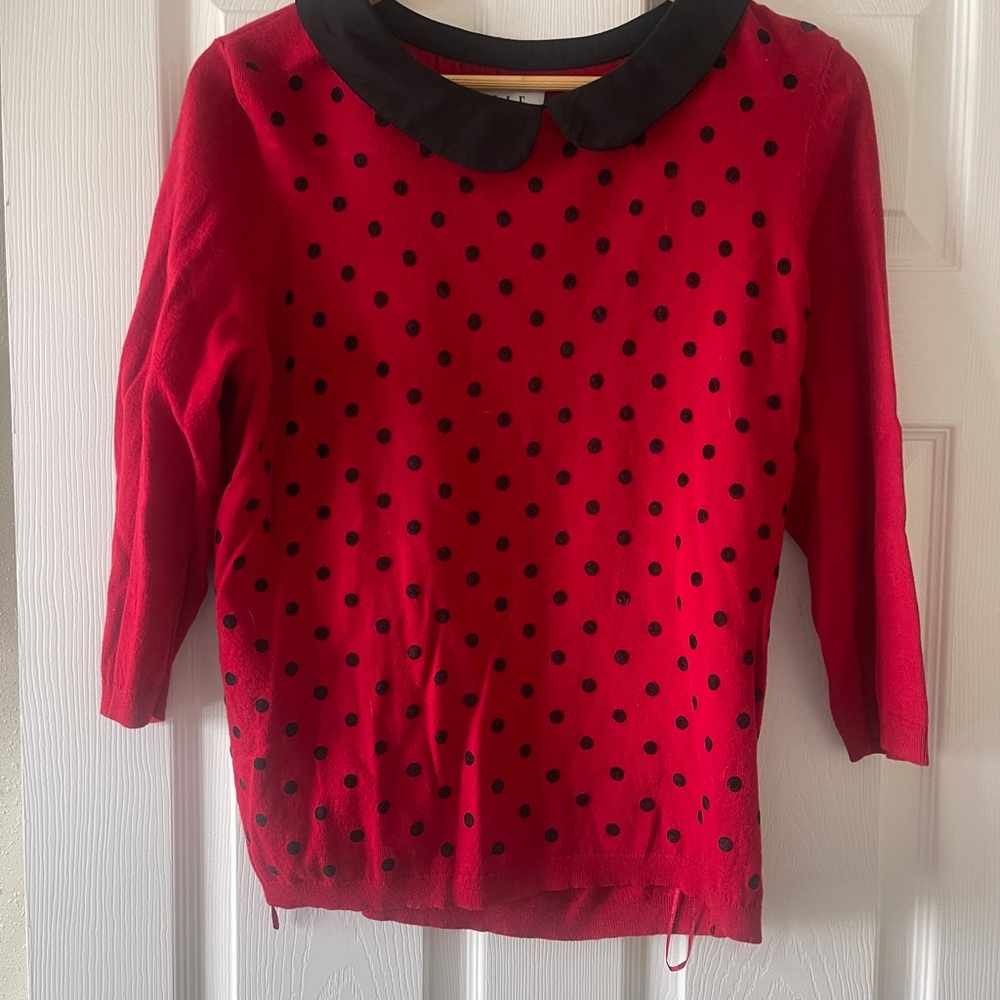 Elle Red and Black Polka Dot Sweater